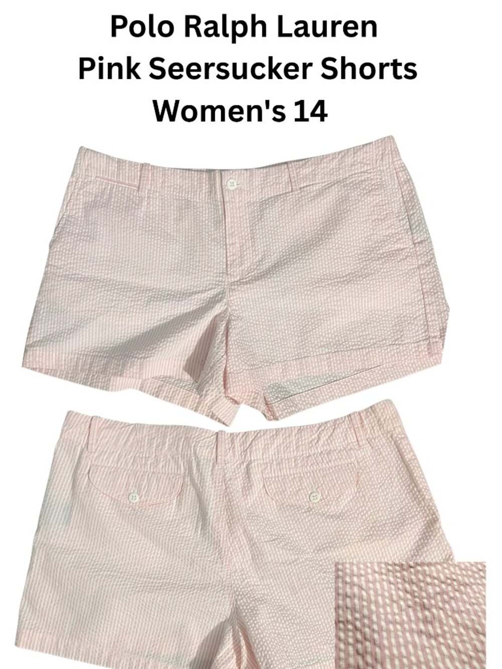 Polo Ralph Lauren Pink Seersucker Shorts Women's 14 Preppy Resort Summer Stripe